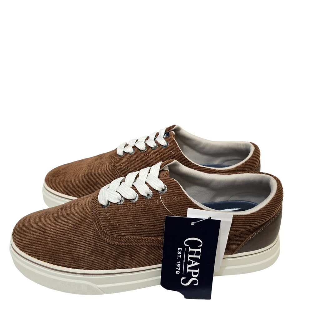Chaps Men’s Shoes Comfort Canvas Lace-Up Closure Sneakers Round Toe Chace Brown